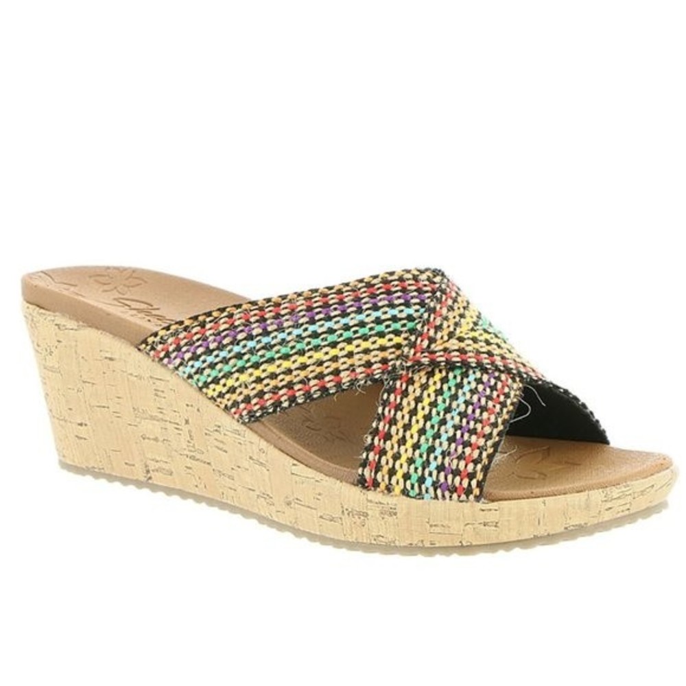Skechers Cali Size 9 Beverlee Delighted Wedge Vegan‎ Sandals Rainbow Multicolor